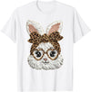 Happy Easter Funny Bunny Glasses Leopard Bandana Rabbit Face T-Shirt in White