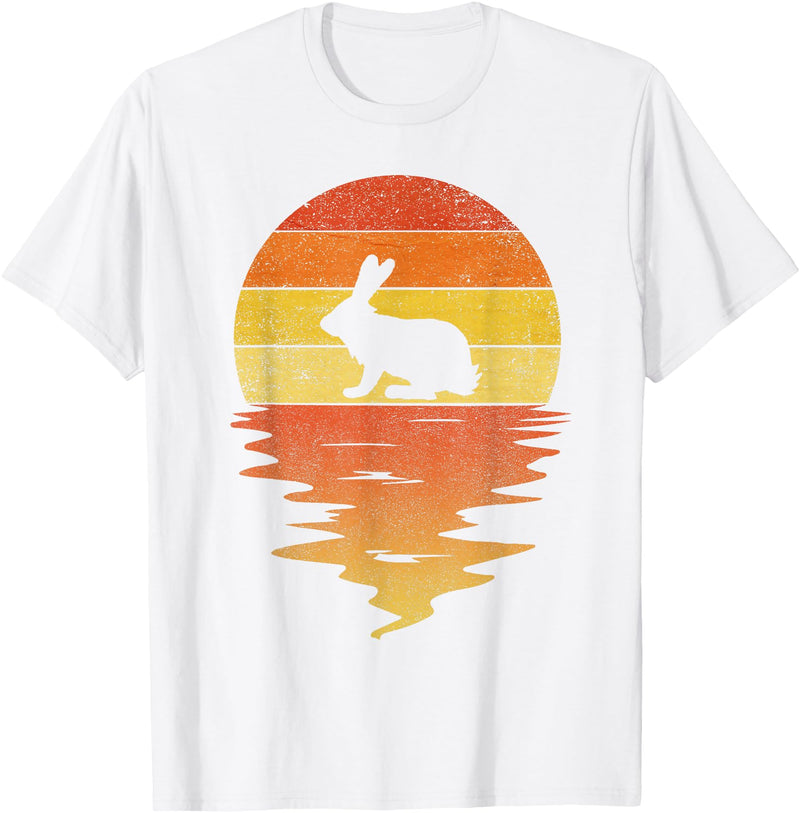 Bunny 70s Vintage Retro Sunset Rabbit T-Shirt in White