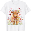 Floral Scottish Highland Cow Farm Animals Cute Highland Cow Women Girls Kid Scottish Cow Highland Cow T-Shirt - White