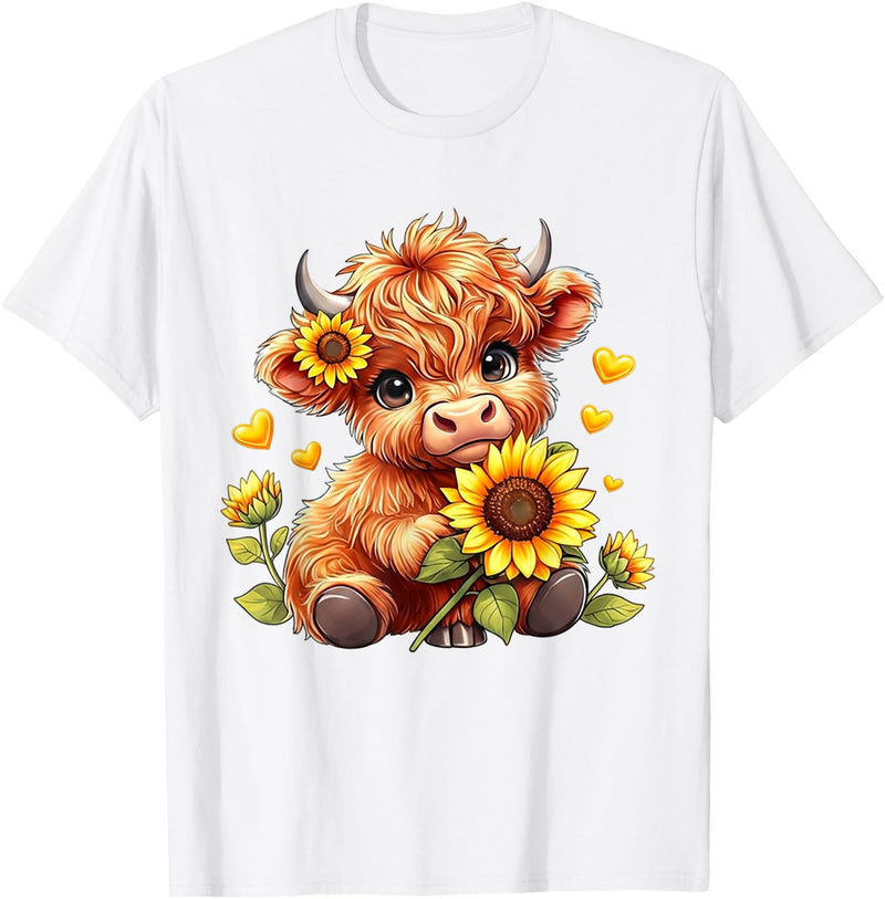 Cute Highland Cow Sunflowers For Girls Cute Highland Cow Sunflowers Girls Women Animal Lovers T-Shirt - White