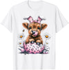 Funny Cow Easter Rabbit Cute Highland Cows Lover Easter Day T-Shirt - White