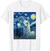 Llama Designs. Llama Alpaka Van Gogh Style Starry Night Funny Graphic T-Shirt - White