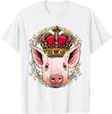 Wowsome! King Pig Wearing Crown - Queen Pig Animal T-Shirt - White