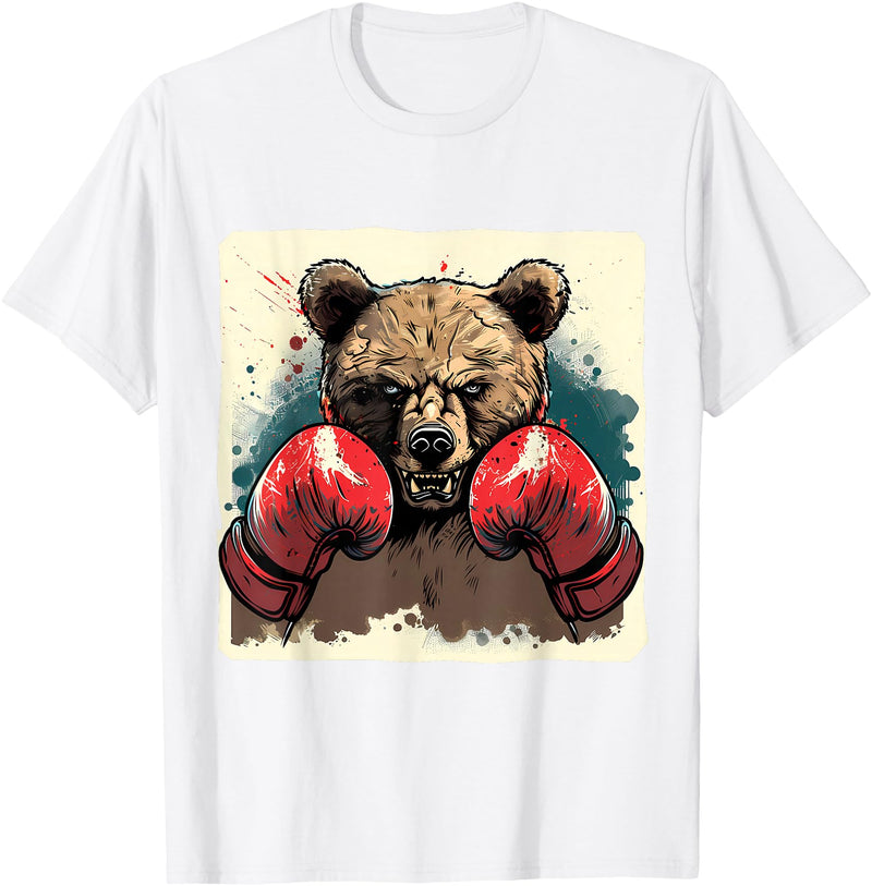 Funny Boxing Animals Boxer Bear With Boxing Gloves Kickboxing Funny Boxing T-Shirt - White