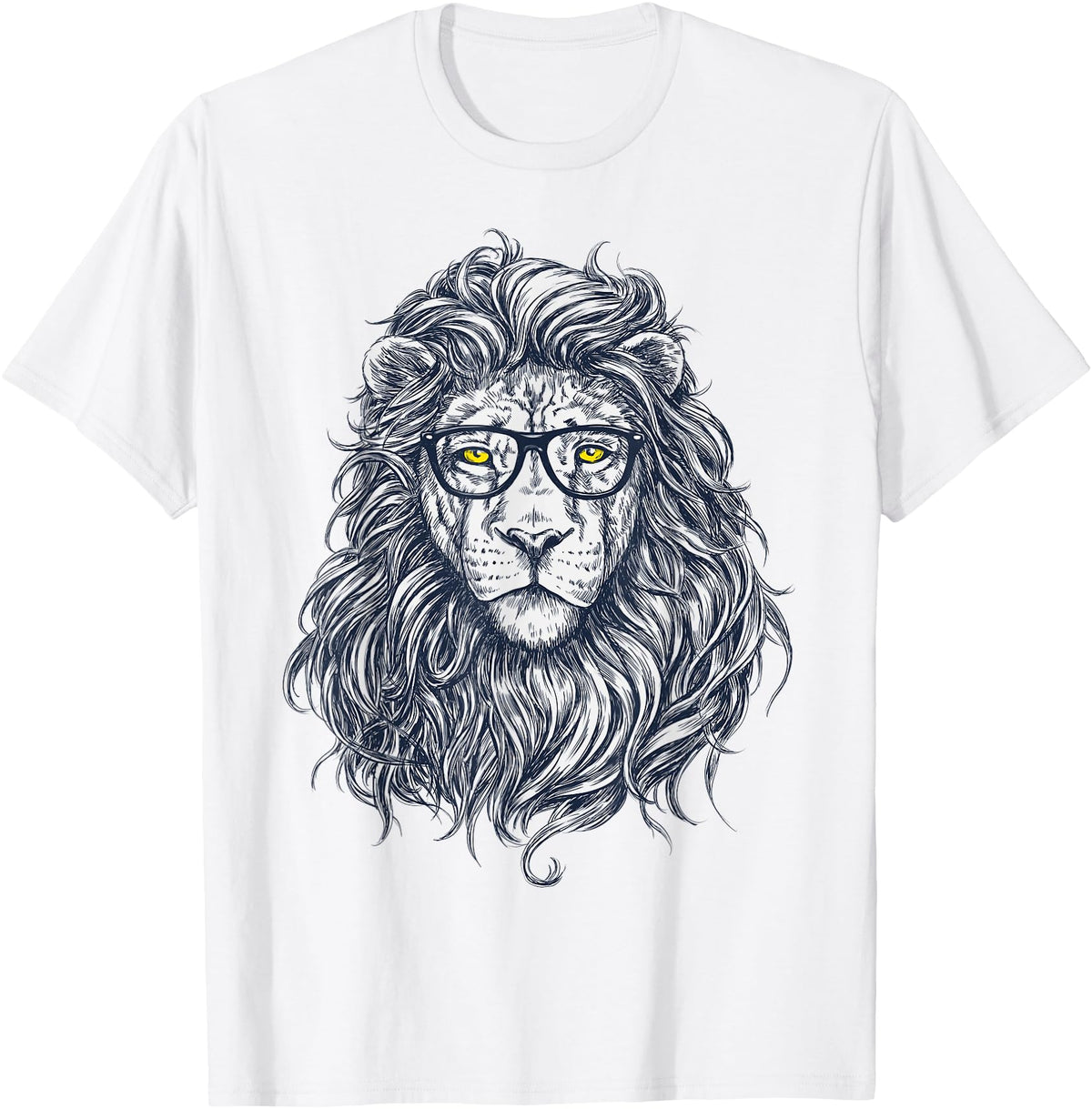 Wise Animal Cool Lion in Glasses Hipster Funny Nerd Humor T-Shirt - White