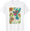 FolkFlight Design Co Bird Hummingbird Floral Folk-Art Colorful T-Shirt - White