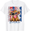 Cute Cow Creations Highland Cow 4th of July, Patriotic Cowgirl Bow Design T-Shirt - White