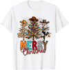 Cowboy Merry Christmas Tree Western Xmas Gifts Merry Christmas Trees Western Cowboy Buffalo Plaid Leopard T-Shirt - White