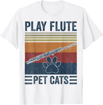 Cat And Flute Funny Cat lover and Flute Player - Pet Cats Play Flute T-Shirt