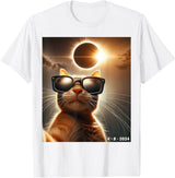 eclipse solar shirt 2024 eclipse funny cat shirt cat taking a selfie with solar 2024 eclipse wearing Glasses T-Shirt