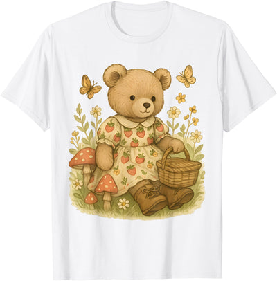 Cottagecore Strawberry Teddy Bear Flowers Mushroom Butterfly T-Shirt
