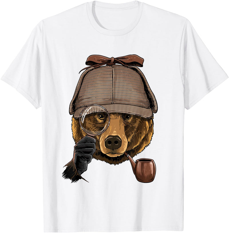 Wowsome! Bear Detective Wildlife Bear Animal Lover T-Shirt - White