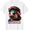 Funny Mullet Farm Pig Patriotic Pig Merica Mullet 4th of July And Father's Day Man Funny T-Shirt - White
