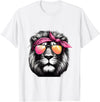 Fashionable Animals Wearing Pink Bandanas Lion Wearing a Pink Bandana Headband and Sunglasses T-Shirt - White