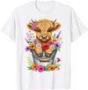 Funny Highland Cow Lovers Cute Baby Highland Cow Bucket Floral Farm T-Shirt - White