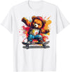 Cool Teddy with skateboard Colourful Splash with Skateboard Teddy Bear Outfit T-Shirt - White