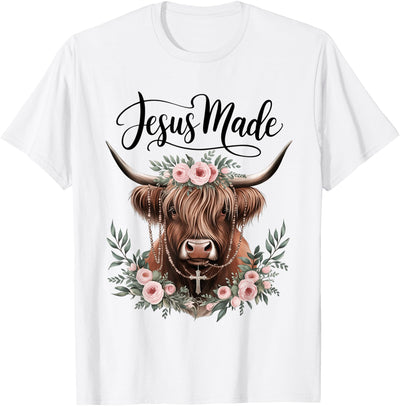 Men Pray Till the Cows Come Home Highland Cow Jesus T-Shirt