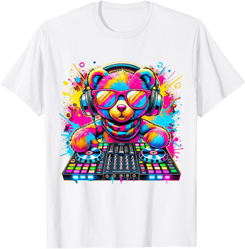 Magical and Funny Music lover Gifts DJ Teddy Bear Disco Hip Hop T-Shirt - White