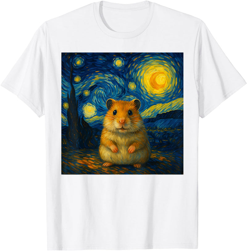 Hamster Starry Night Van Gogh Art for Men Women Kids T-Shirt - White