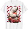 Romantic Animals Valentine’s Day Presents Cute Polar Bear with Red Roses Hearts Valentine’s Day Animal T-Shirt - White