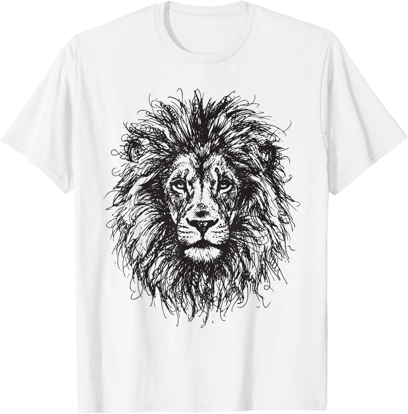 Lion Animal Graphic Clothes Lion Scribble Art Minimalist Lion T-Shirt - White