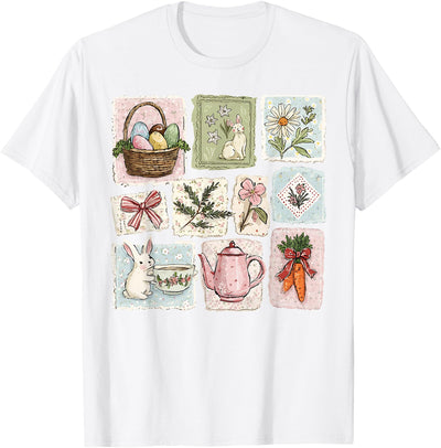 Easter Cottagecore Patchwork Bunny and Florals T-Shirt