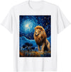 Painting Style Lion Lover Lion Starry Night Van Gogh Style Graphic T-Shirt - White