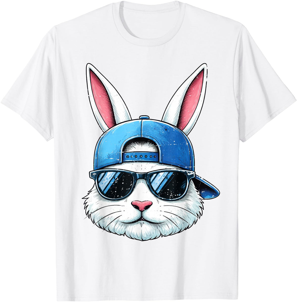 Cool Bunny Face with Sunglasses Cap Easter Kids Boys T-Shirt in White