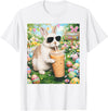 Rabbit Drinking Iced Coffee Funny Easter Bunny Men Women T-Shirt (Black) in White