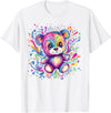 Vibrant Colorful Teddy Bear Illustration Rainbow Splash Teddy Bear T-Shirt - White