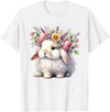 Easter Bunny with Floral Flower Crown Cute Girls Women T-Shirt in White