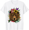 Wowsome! Bear Shirt Nature Floral Grizzly Bear Face Animal Bear Lover T-Shirt - White