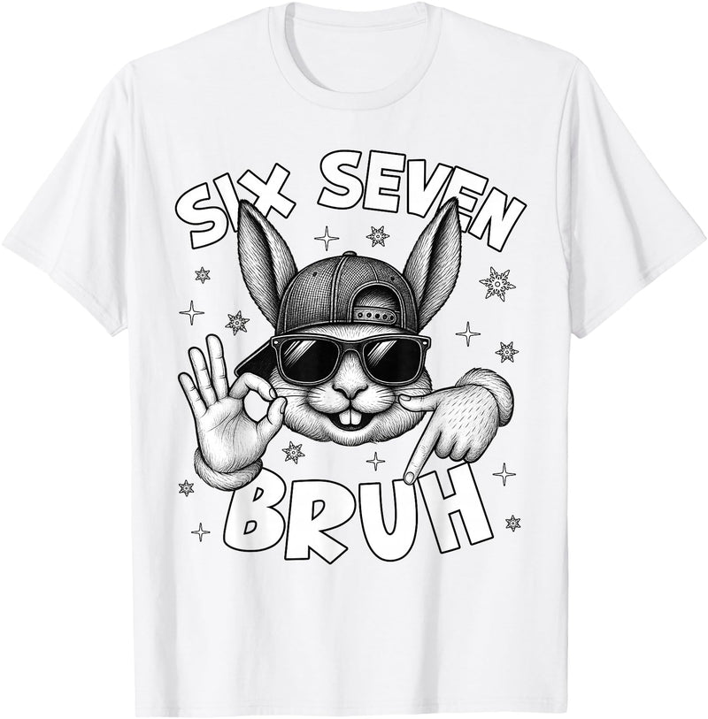 67 Six Seven Bruh Cute Bunny Face with Sunglasses Easter Day T-Shirt in White