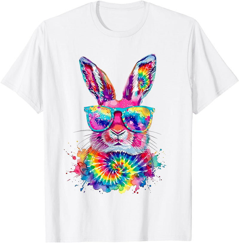 Bunny Face with Tie Dye Glasses Happy Easter Day Men Boy Kid T-Shirt in White
