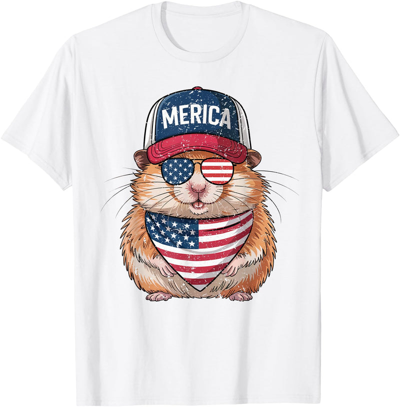 Hamster 4th of July US American Flag Patriotic T-Shirt - White