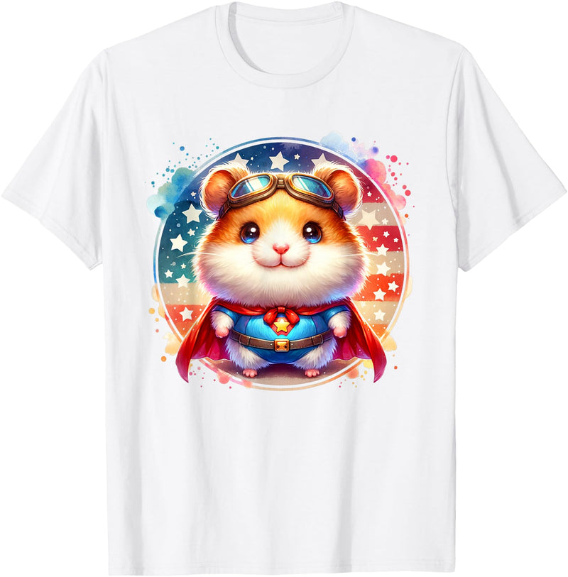 Cute Fluffy Super Hero Hamster Superhero Hamster T-Shirt - White