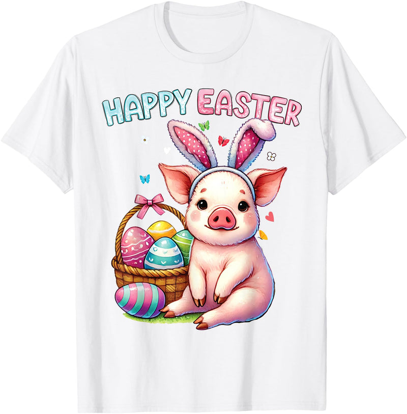 Farm Animal Lovers Cute Pig Easter Holiday Gifts Happy Easter Farm Animal Pig Lovers Bunny Women Kids Girls T-Shirt - White