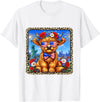 4th of July Apparel 4th of July Cow Patriotic Heart Glasses USA Floral Leopard T-Shirt - White