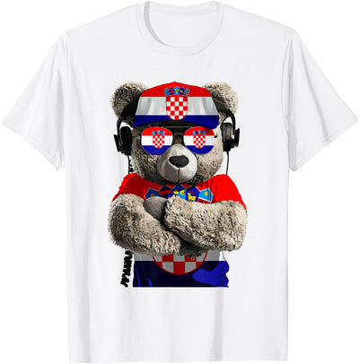 Croatian Flag Bear Sunglasses Souvenirs Products Croatia T-Shirt