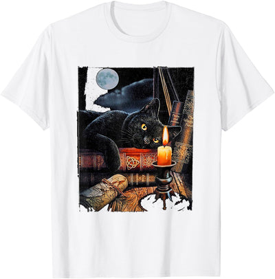 Black Cat Reading Books Witchcraft Designs Black Cat Reading Books Witchcraft Ritual T-Shirt