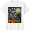 Giraffe Designs. Giraffe Africa Van Gogh Style Starry Night Cute Graphic T-Shirt - White