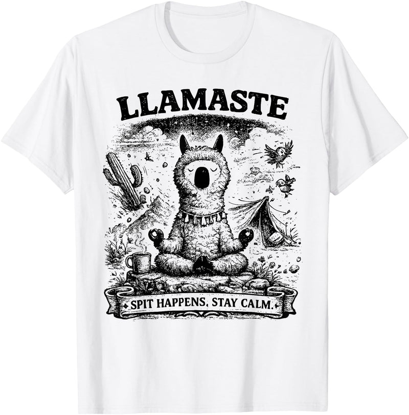 Llamaste Outdoor Society by The Maesthetics Llamaste Vintage Llama Meditation Outdoor Camping T-Shirt - White