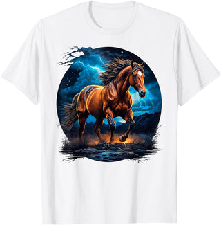 Lovely Horse With Lightning Shirts JG Lovely Horse With Lightning Sky - Horse T-Shirt - White