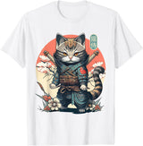 NINJA KITTEN WARRIORS Japanese Samurai Cat Tattoo, Kawaii Ninja Cat Women, Girls T-Shirt