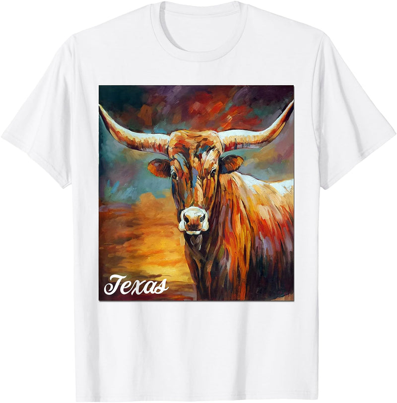 Longhorn Cow Shirts - Longhorn Cattle Gifts - Texas Cattle T-Shirt - White
