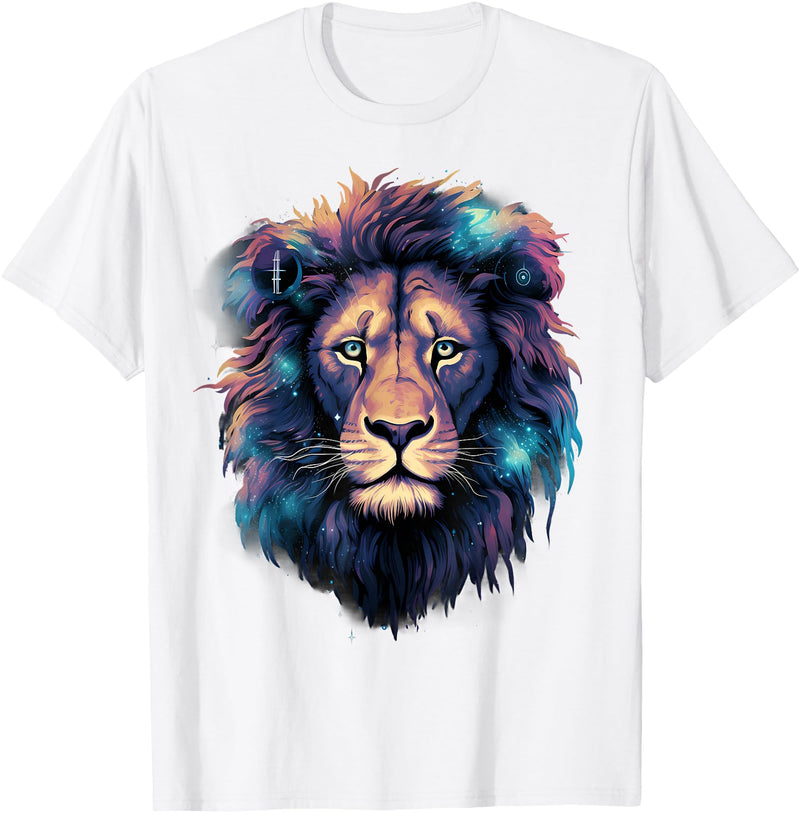 Safari Animal Art Lion Portrait Colorful Artwork Wildlife Motif Animal Art T-Shirt - White