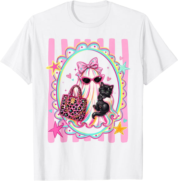 Halloween Boojee Black Cat Shirt Retro Funny Boojee Ghost Black Cat Halloween T-Shirt - White