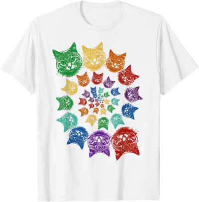 Cat Spectrum Spiral Funny Psychedelic Rainbow Cat Spiral Funny Kitten Lover Men Women T-Shirt