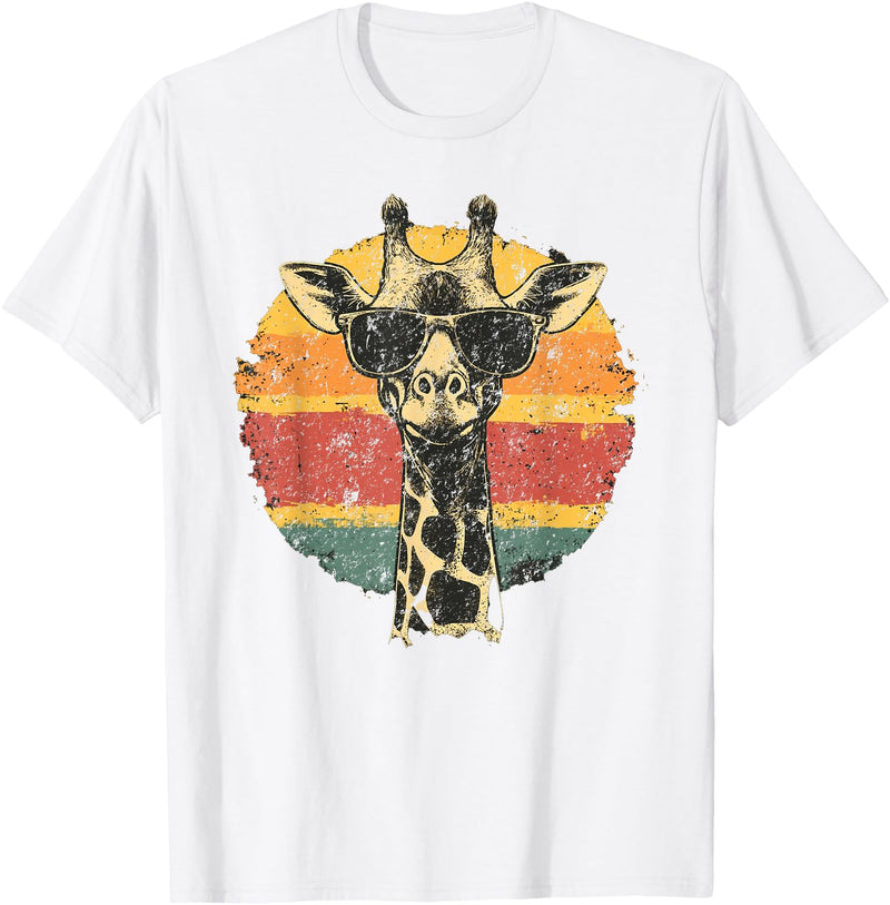 The Giraffe Fan Co. Giraffe Vintage Sunglasses Funny T-Shirt - White