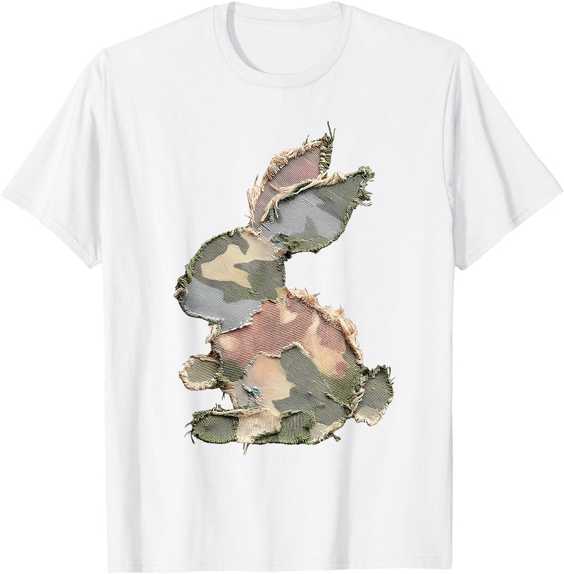 Funny Bunny Crochet Patchwork Camo Rabbit Happy Easter Day T-Shirt in White